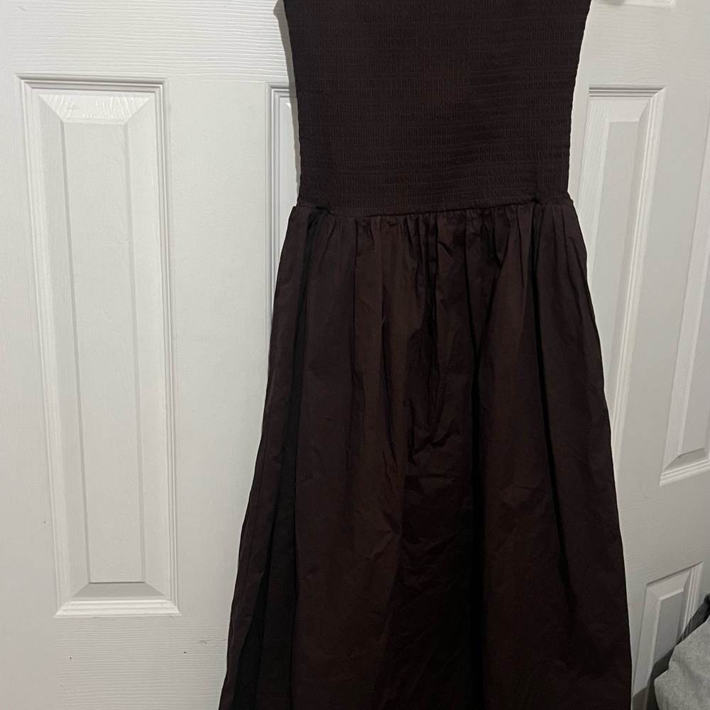Wayf Chocolate Brown Smocked Dress